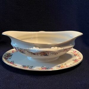 Floral Gravy Boat with Saucer Czechoslovakia Vintage